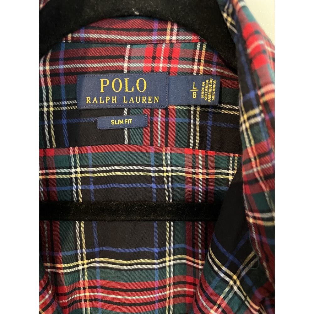 Polo Ralph Lauren Shirt Adult Slim Fit L Red Plaid 100% Cotton Button Up Men's - Picture 4 of 7